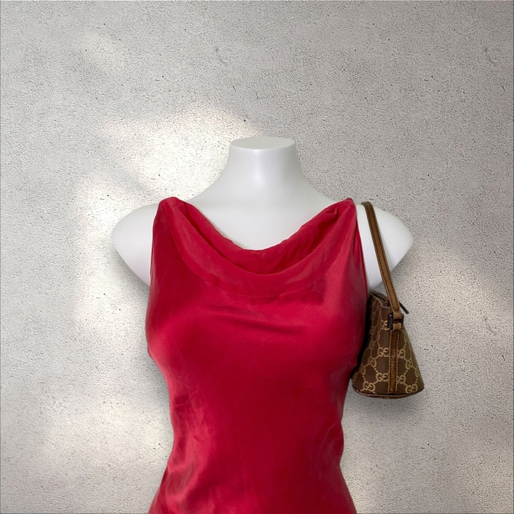 RARE VTG Victoria’s Secret 100% Silk Red Cowl Neck Backless Maxi Dress - Picture 3 of 9